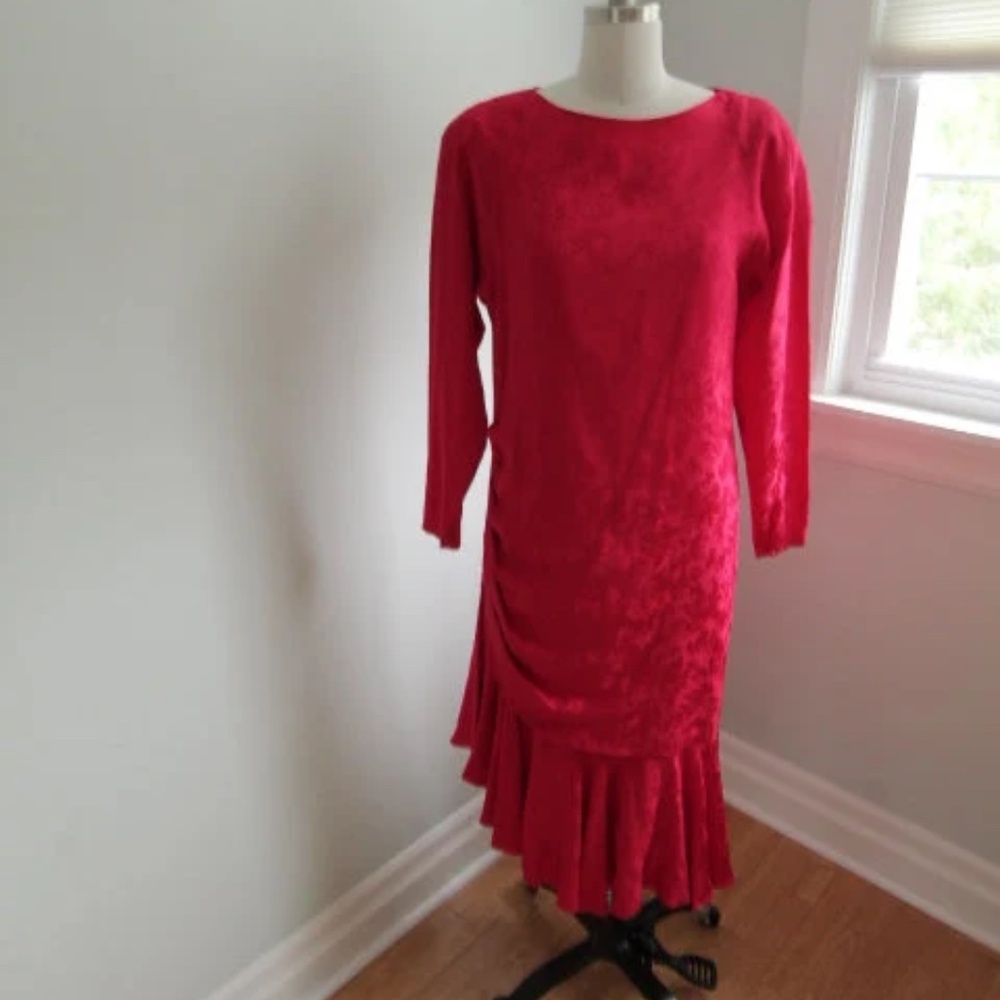 1980's Does 1920's Argenti Red Silk Evening Dress